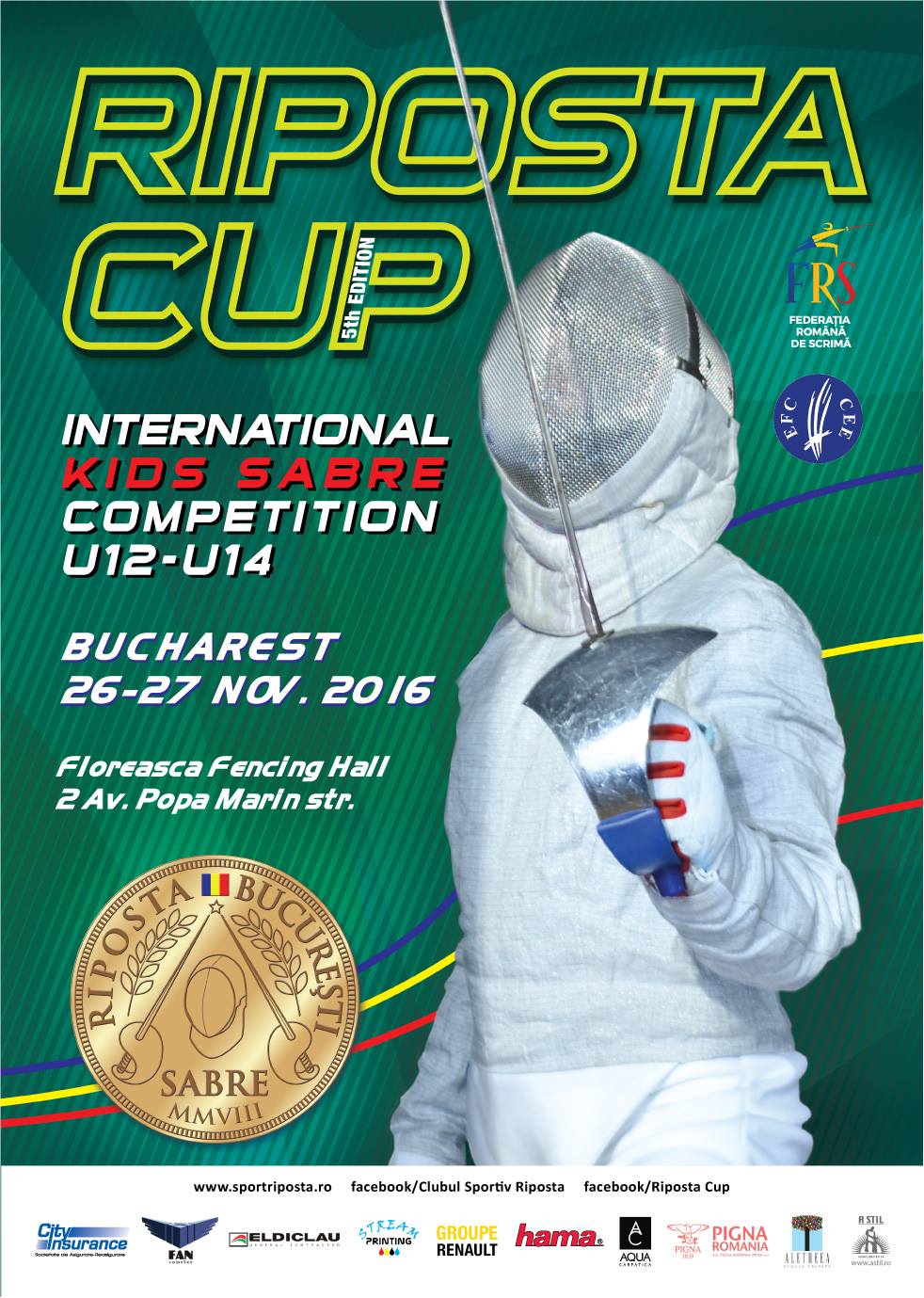 Astăzi începe ediția a cincea a Cupei Riposta la sabie U12 și U14 de la București